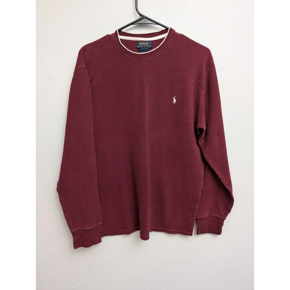 X3 Polo Ralph Lauren Mens Dark Red‎ Pullover Size L Waffle Knit Sweater
